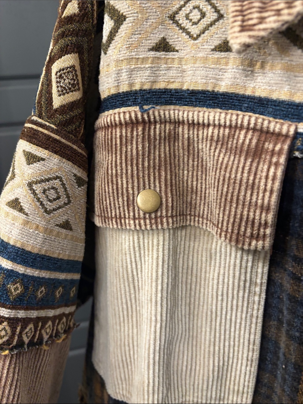 Boho Patchwork Corduroy Jacket - Brown Multi - Picture 3 of 11